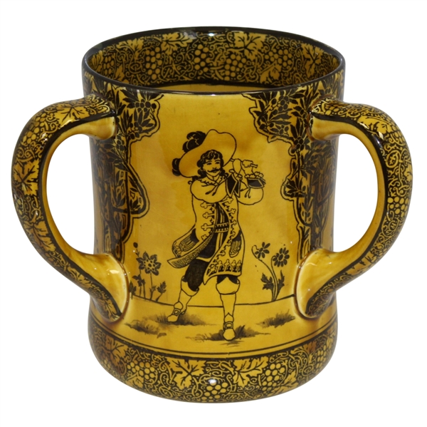 Circa 1900 Royal Doulton Morrisian Ware 3-Handled Mug Depicting 3 Golfers - Rare