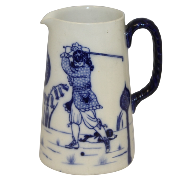 Circa 1900 Royal Doulton Morrisian Ware Small Pitcher in Ivory with 17th Century Golf Figures