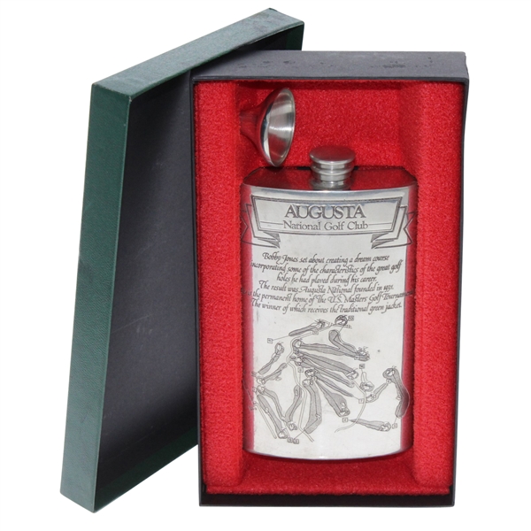 Augusta National Golf Club English Pewter Golf Flask - Great Condition with Funnel & Box