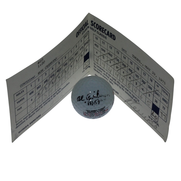 Al Geiberger Signed 59 Logo Golf Ball & 1975 Atlanta Golf Classic Used Scorecard JSA ALOA