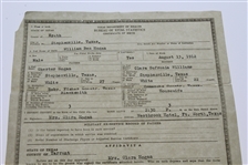 Ben Hogan's Personal 1942 Texas Dept. of Health Record of Birth (Birth Certificate 8/13/1912)