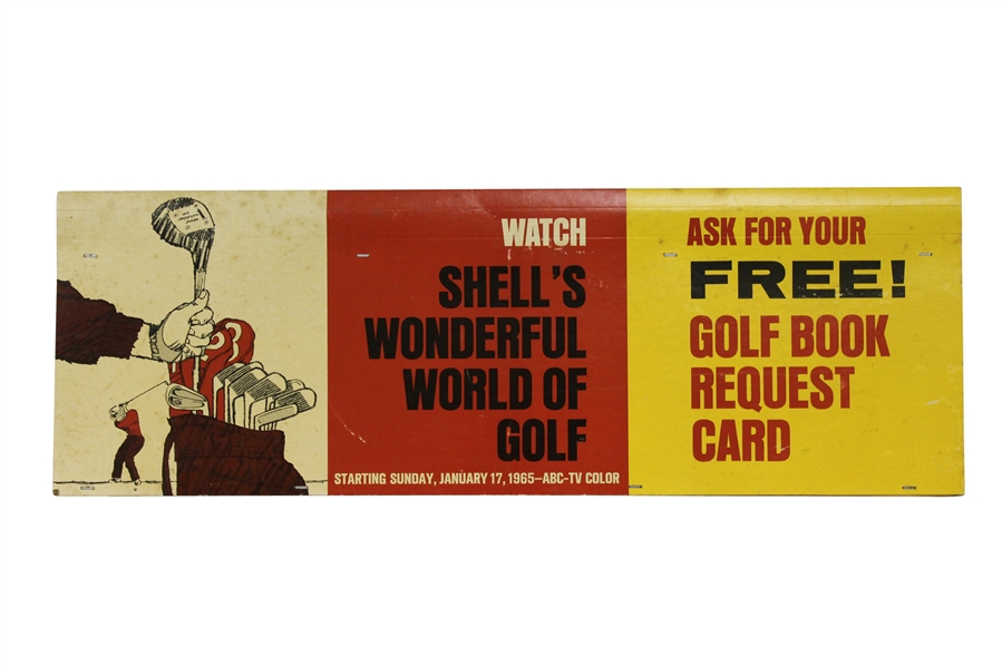 1965 Shells Wonderful World of Golf Book Request Advertisement Sign - Large - Roth Collection