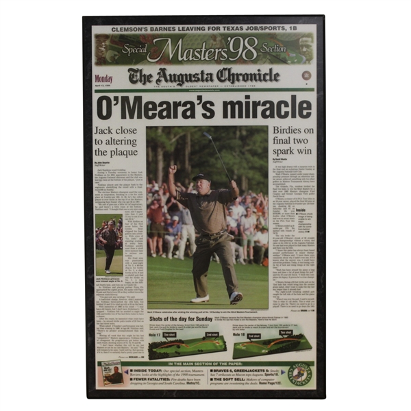 April 13, 1998 Augusta Chronicle Front Page Plaque - Mark OMeara Win