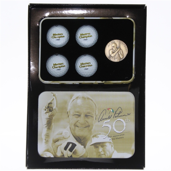 Arnold Palmer Commemorative 50th Masters Appearance Balls and Medal Set