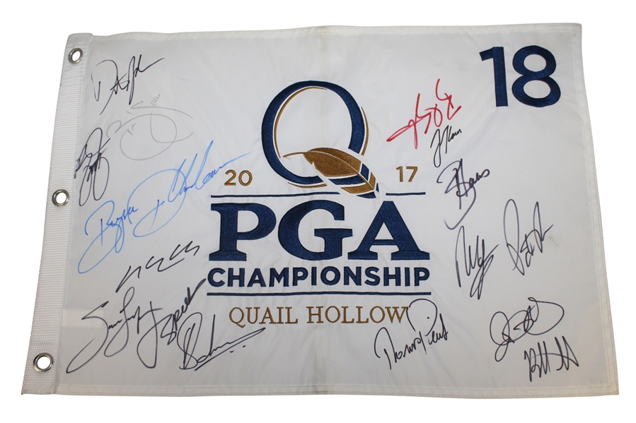 Multi-Signed 2017 PGA Championship Flag with Champ Thomas, Spieth, McIlroy, Johnson, & Others JSA ALOA
