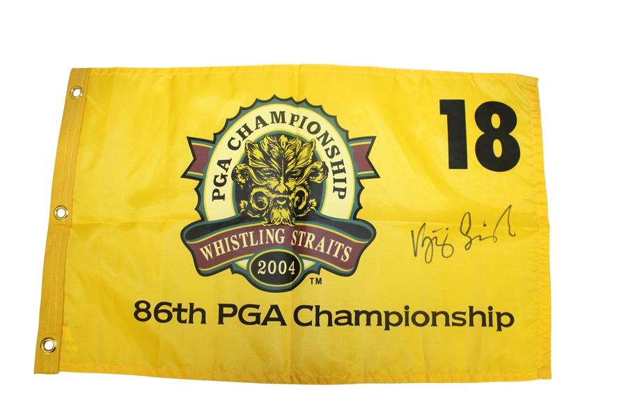 Vijay Singh Signed 2004 PGA Championship at Whistling Straits Flag JSA ALOA