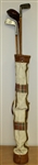 Leather and Canvas Child's Golf Bag with Three Clubs