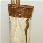 Leather and Canvas Child's Golf Bag with Three Clubs
