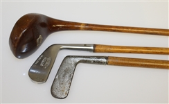 Leather and Canvas Child's Golf Bag with Three Clubs