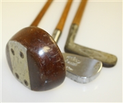 Leather and Canvas Child's Golf Bag with Three Clubs