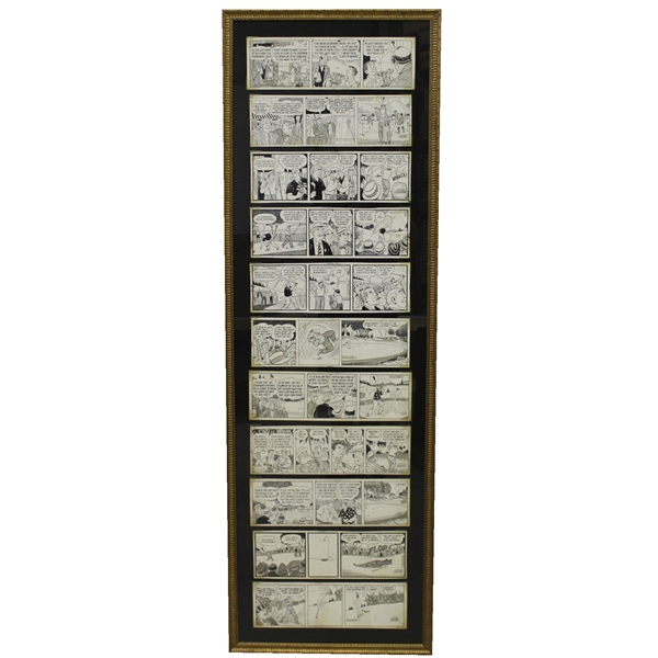 Original Lank Leonard Vintage Golf Comic Strip - 11 Strips - Framed