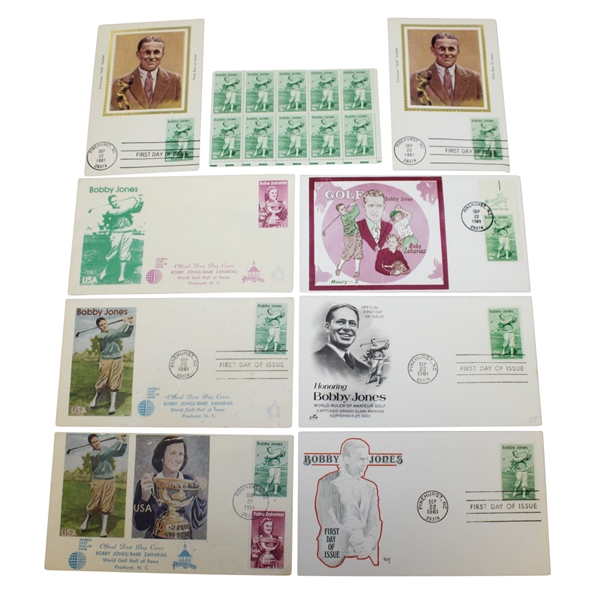 Eight Bobby Jones Cachets & Fifteen Bobby Jones Stamps