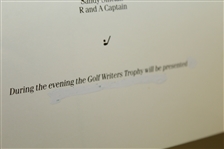1989 AGW Annual Dinner Menu with Palmer as Guest of Honor & in Green Jacket - R&A