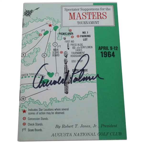 Arnold Palmer Signed 1964 Masters Spectator Guide - Arnies Final Major Win JSA ALOA
