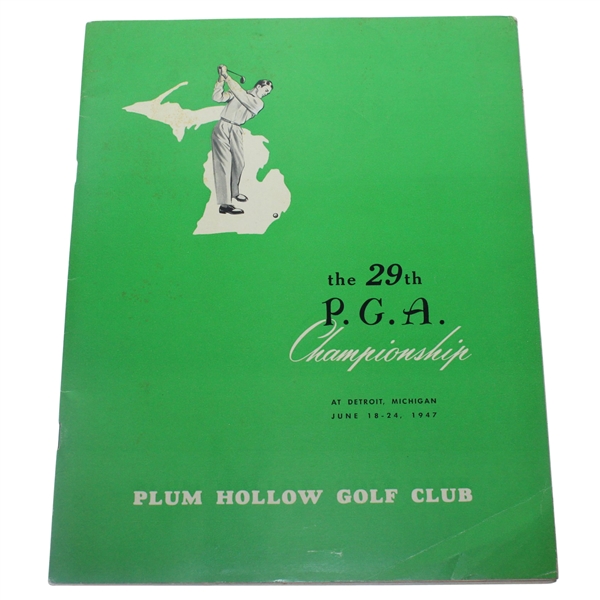 1947 PGA Championship at Plum Hollow Golf Club Program - Jim Ferrier Winner