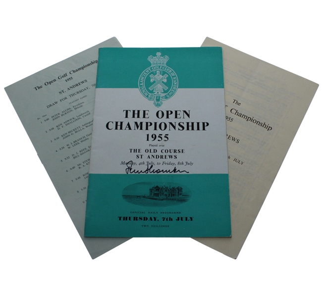 Peter Thomson Signed 1955 Open at St. Andrews Program with Thurs-Fri Pairing Sheets JSA ALOA