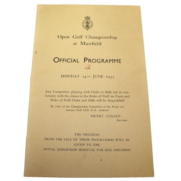 1935 Open Championship at Muirfield Monday Program - Alf Perry Win