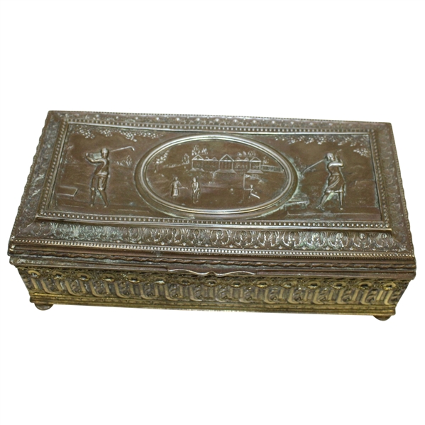 Ornate Metal Box - Golfers and Clubhouse