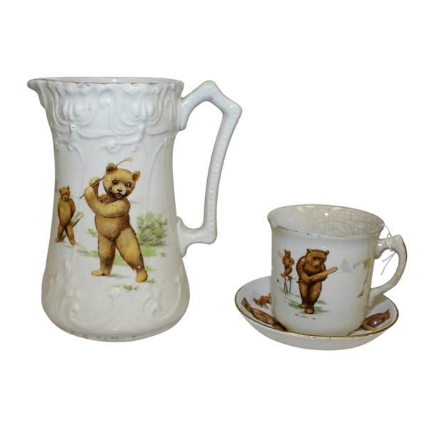 Golfing Bears Tea Cup, Saucer, and Pitcher