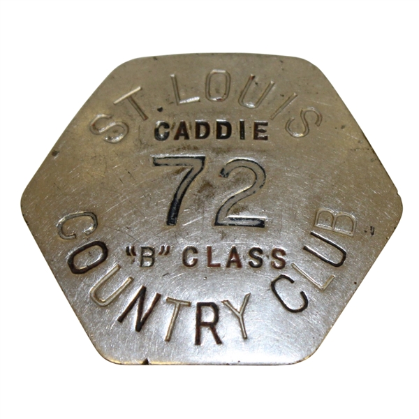 St. Louis Country Club Metal Caddy Badge #72 - "B" Class