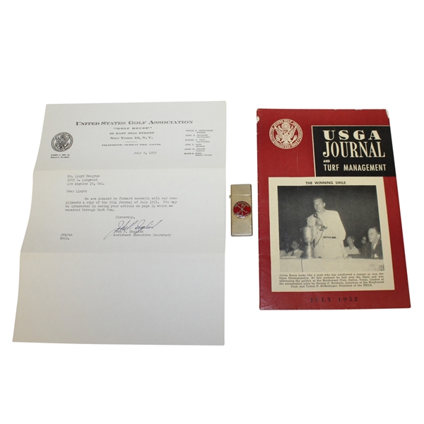 Lloyd Mangrum Estate Items: Personal Lighter, USGA to Mangrum Letter, & 1952 USGA Journal