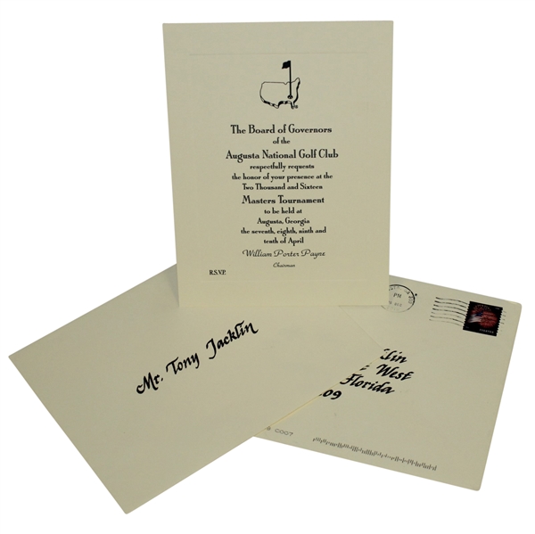 Tony Jacklins Personal 2016 Masters Tournament Invitation with Envelopes COA