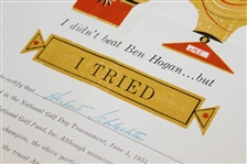 1954 National Golf Day 'I didn't beat Ben Hogan but I tried' Certificate w/Magazine Story - Seldom Seen