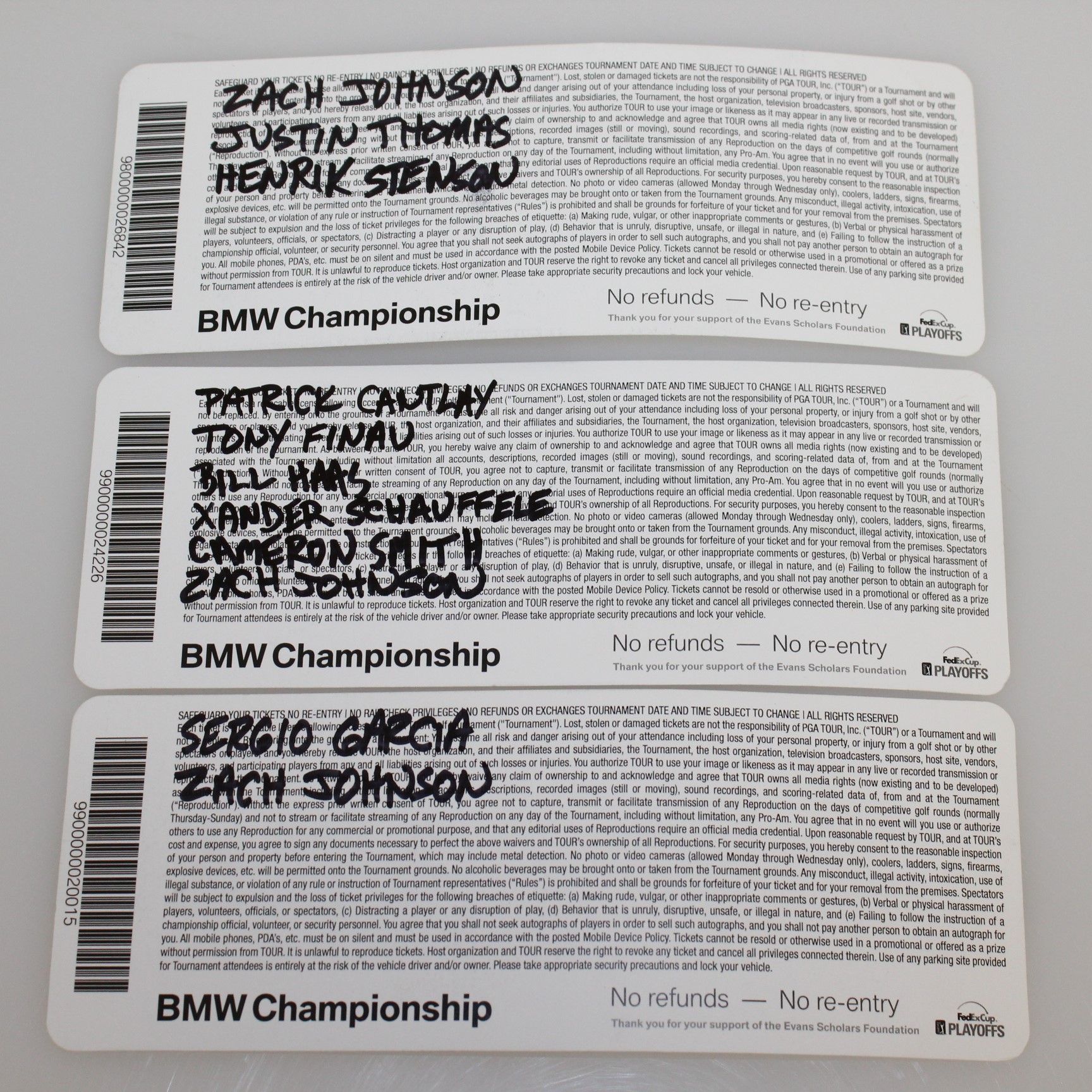 Lot Detail Three MultiSigned BMW Championship Tournament Tickets JSA