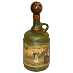 Vintage Fausto Conturi Italian Leather Wrapped Golf Themed Jug Decanter with Stopper