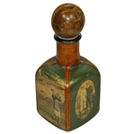 Vintage Fausto Conturi Italian Leather Wrapped Golf Themed Square Decanter with Stopper