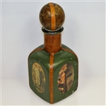 Vintage Fausto Conturi Italian Leather Wrapped Golf Themed Square Decanter with Stopper