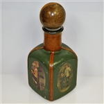 Vintage Fausto Conturi Italian Leather Wrapped Golf Themed Square Decanter with Stopper
