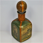 Vintage Fausto Conturi Italian Leather Wrapped Golf Themed Square Decanter with Stopper