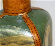 Vintage Fausto Conturi Italian Leather Wrapped Golf Themed Square Decanter with Stopper