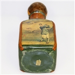 Vintage Fausto Conturi Italian Leather Wrapped Golf Themed Square Decanter with Stopper