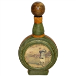 Vintage Fausto Conturi Italian Leather Wrapped Golf Themed Circular Decanter with Stopper