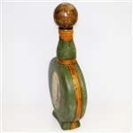 Vintage Fausto Conturi Italian Leather Wrapped Golf Themed Circular Decanter with Stopper
