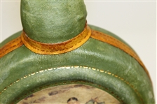 Vintage Fausto Conturi Italian Leather Wrapped Golf Themed Circular Decanter with Stopper