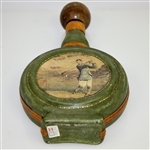 Vintage Fausto Conturi Italian Leather Wrapped Golf Themed Circular Decanter with Stopper