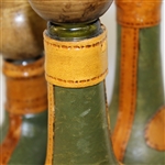 Vintage Fausto Conturi Italian Leather Wrapped Golf Themed Wine Bottles with Flask - Stopper