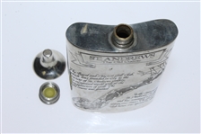 St. Andrews 'The Old Course' Pewter Flask with Course Layout - Good Condition with Funnel & Box