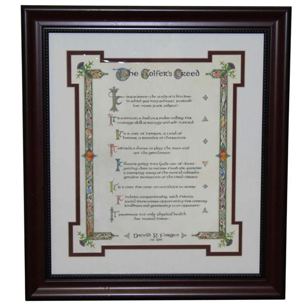 The Golfers Creed Display by David Forgan - One of a Kind Presentation - Framed