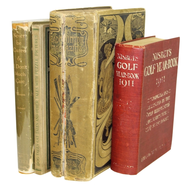 Four Golf Books: Nisbet Golf Yearbook, Dog/Cat Tales, Never Cured Dont Care, & Badminton - Roth Collection