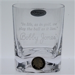 Bobby Jones Commemorative Crystal Double Old Fashioned Glass with 1930 Buffalo Nickel