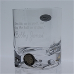Bobby Jones Commemorative Crystal Double Old Fashioned Glass with 1930 Buffalo Nickel