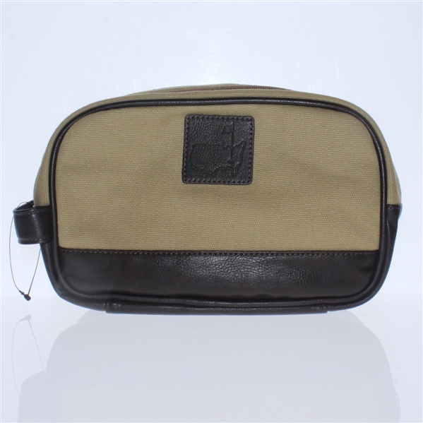 Augusta National Khaki Leather & Canvas Overnight/Shave Kit Bag