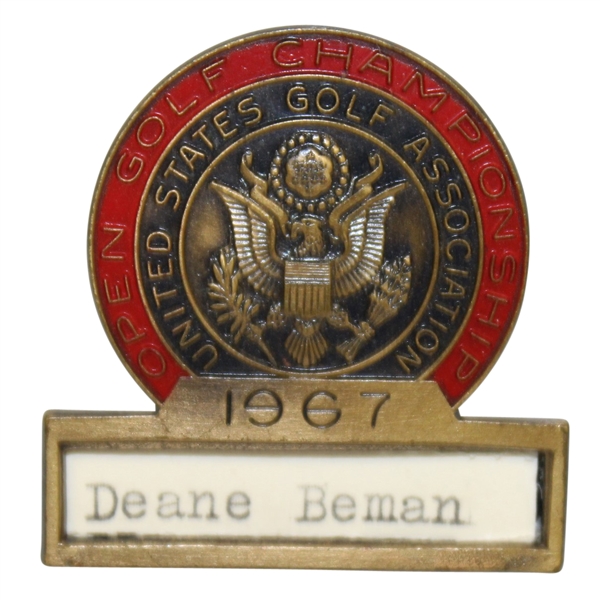 Deane Bemans 1967 US Open at Baltursol Contestant Badge - Jack Nicklaus Winner