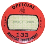 Deane Bemans 1974 Masters Tournament Official Badge #133 - Gary Player Winner