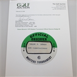 Deane Beman's 1976 Masters Tournament Official Observer Badge #6 - Ray Floyd Winner