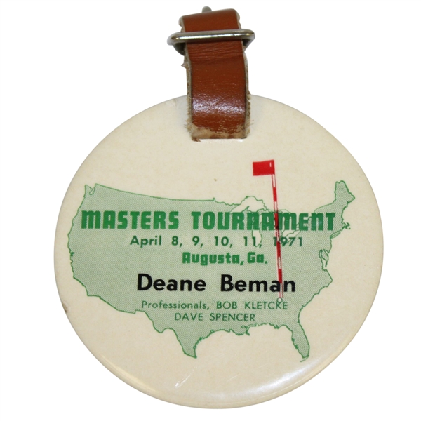 Deane Bemans 1971 Masters Tournament Contestant Bag Tag - Charles Coody Winner